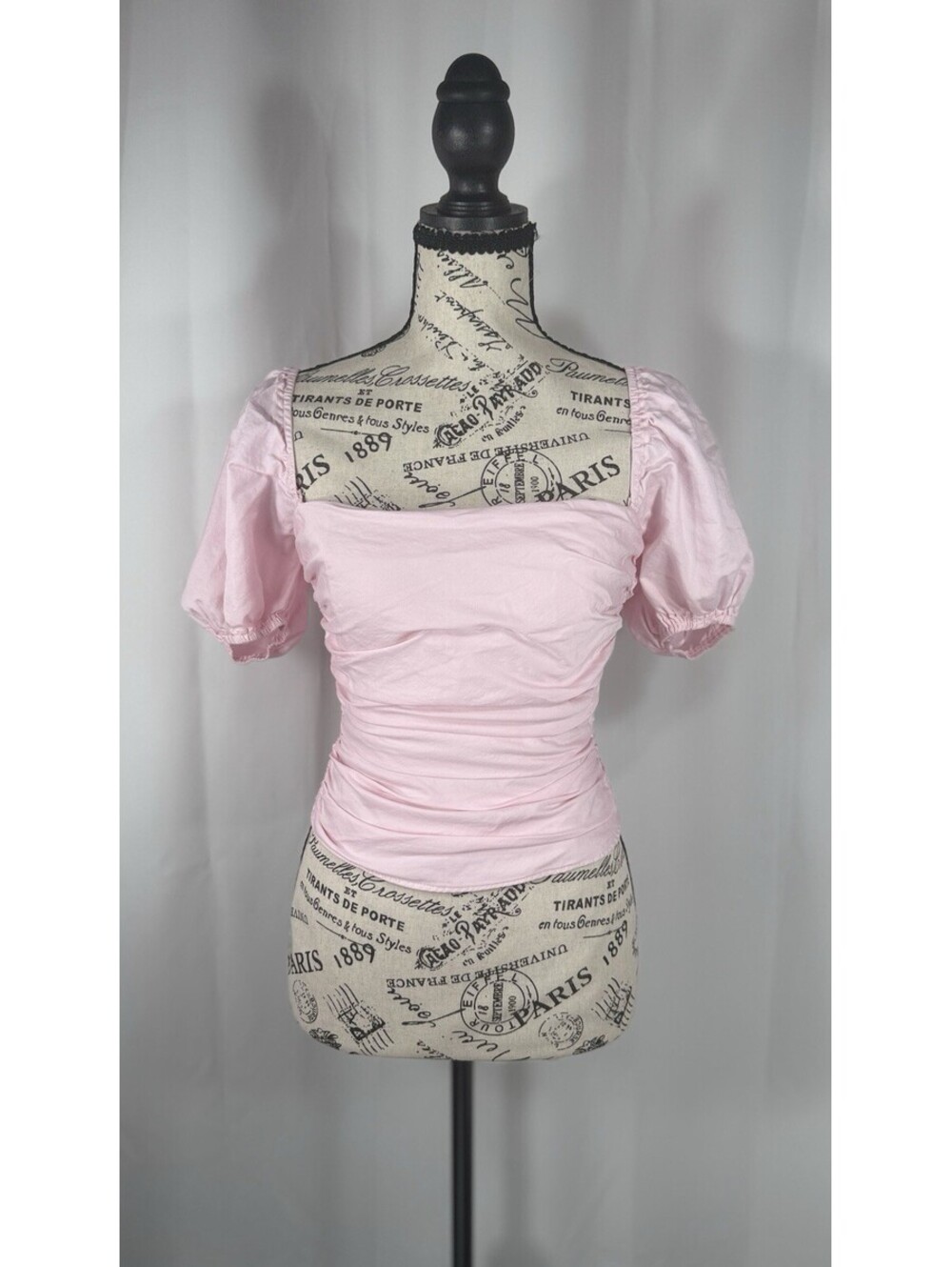 American Threads Womens Pink Corset Top Size S Puff Sleeve Lace Up Bustier